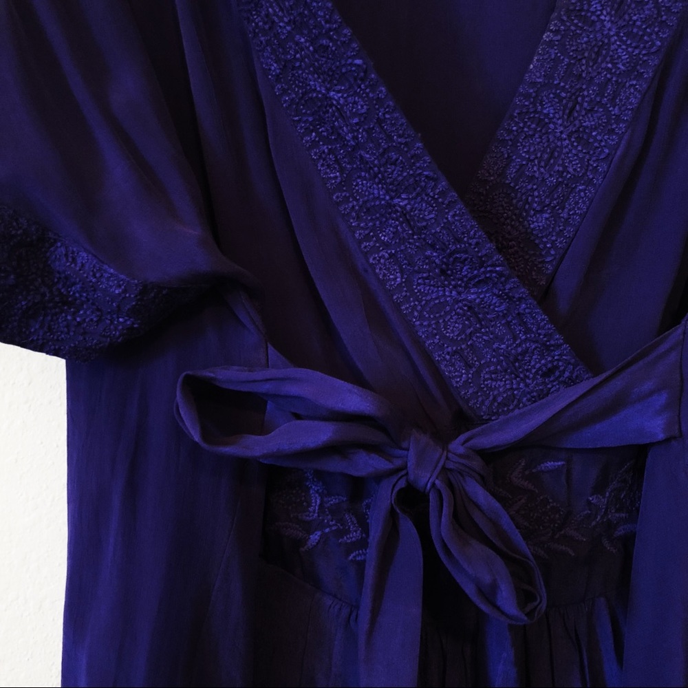Royal Blue Anthropologie Embroidered Wrap Blouse